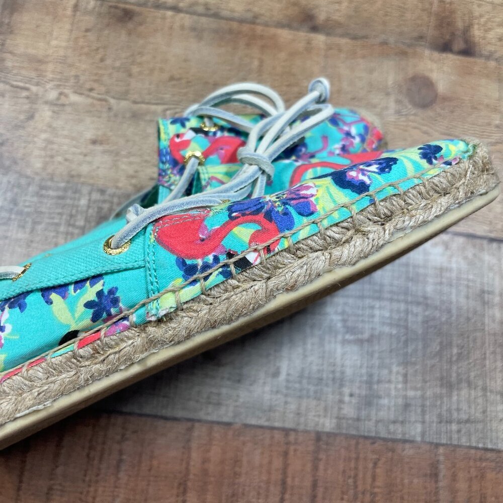 Sperry Espadrille Aqua Floral with Flamingos size 9.5 - Picture 5 of 6